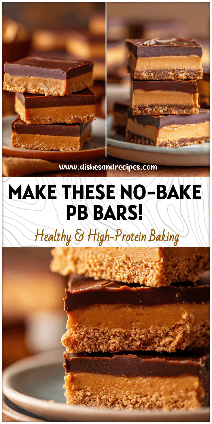 Stacked chocolate peanut butter bars with smooth layers of peanut butter and chocolate topping on a plate.